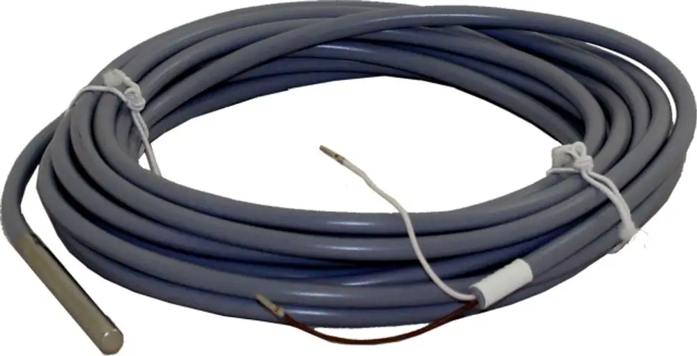 Wolf Kabelfühler mit grauem Kabel, wobei ein Ende mit einem Messfühler ausgestattet ist und zwei Anschlussdrähte sichtbar sind.